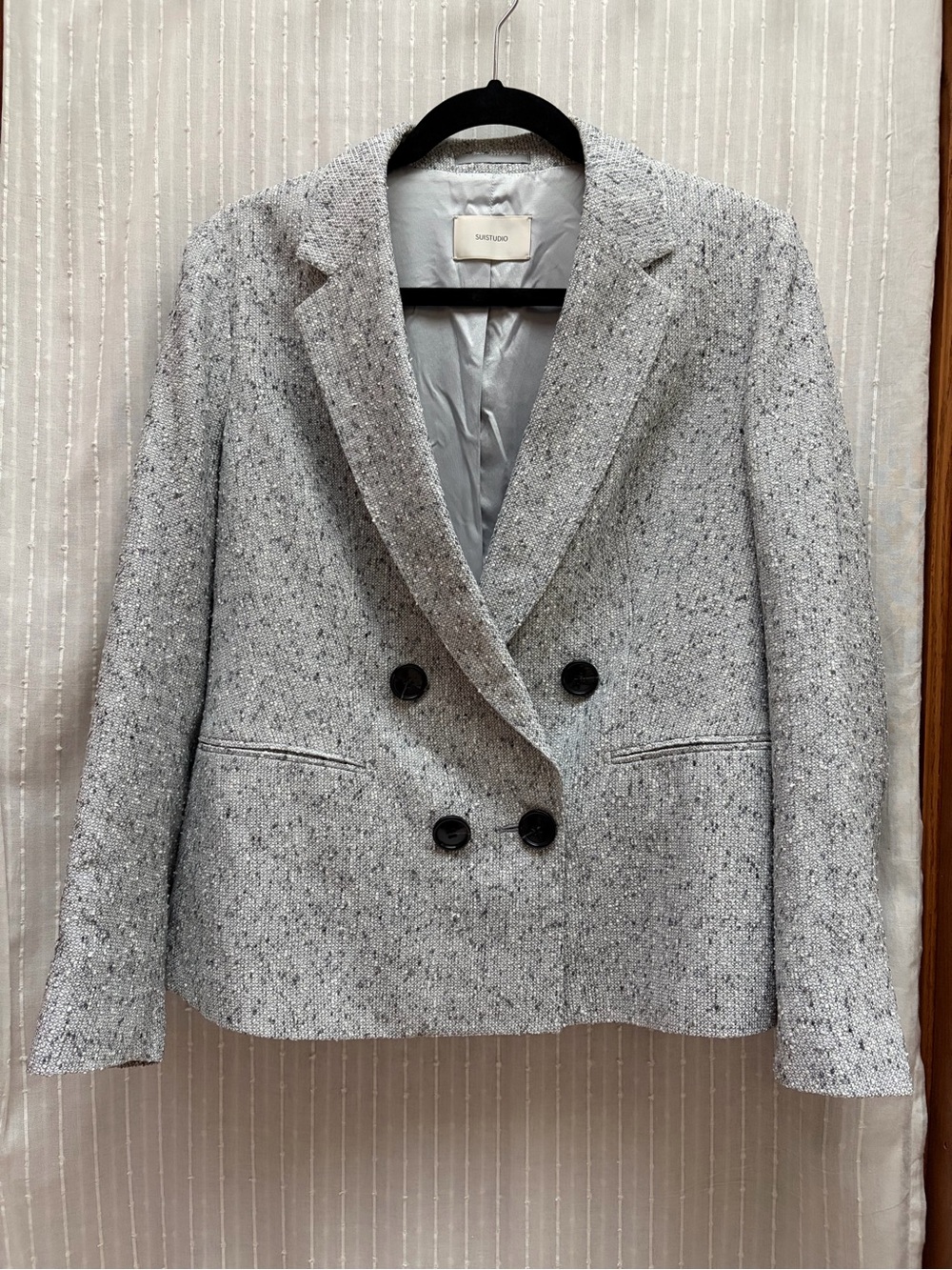 SUISTUDIO Suitsupply Grey Tweed Ferla Double-Breasted Blazer Sz US10/40R